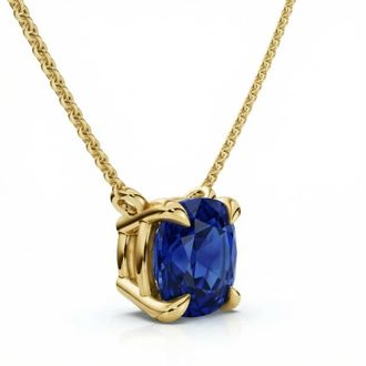 Pompeii3 Certified 9.50ct Cushion Blue Sapphire Pendant 14k Gold Necklace Lab Grown 12mm