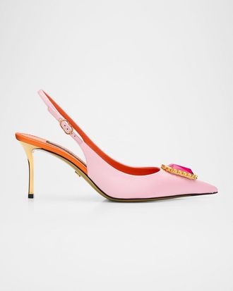 Dolce & Gabbana 75mm Crystal Satin Slingback Pumps