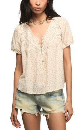 Lucky Brand Lace Henley Peasant Top in Cream Floral at Nordstrom, Size Large
