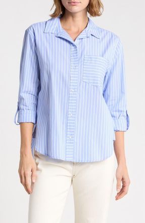 Beach Lunch Lounge Carson Stripe Button-Up Shirt in Iced Blueberry at Nordstrom, Size X-Large