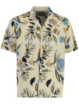 Mos Mosh Mos Mosh overhemd beige seersucker bloem wijde fit