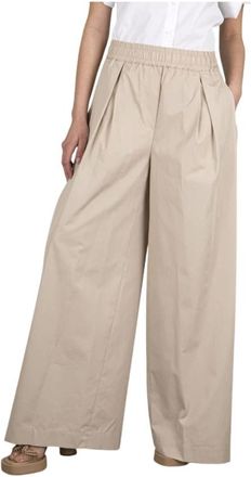 Aspesi Wijde Popeline Broek in Beige - Dames - Wijde Broeken - Beige - 2XS - Katoen - Broeken