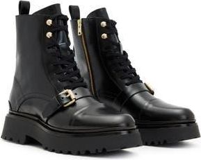 AllSaints Stellar Cap Toe Combat Boot in Black/Warm Brass at Nordstrom Rack, Size 5Us / 35Eu