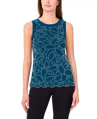 MSK Msk Tank Top Womens Neo Emerald Stretch Round Neck Scalloped Hem PAL 6