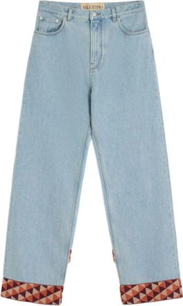 Valentino Straight Fit Jeans, male, Blue, W33, Denim Trousers With Jacquard Hem