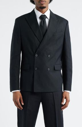 Open Edit Black Linen Blend Double Breasted Sport Coat at Nordstrom, Size 40