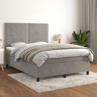 vidaXL Vidaxl - Cama Box Spring Con Colch&oacute;n Terciopelo Gris Claro 140x200 Cm