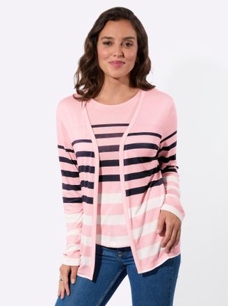 Casual Looks T-Shirt CASUAL LOOKS Shirt-Twinset, Damen, Gr. 36, ros&eacute;, marine, geringelt, 95% Viskose, 5% Elasthan, gemustert, gestreift, mehrfarbig, Rundhals, Shir