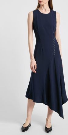 Santorelli Kylie Sleeveless Asymmetric Midi Crepe Dress in Midnight at Nordstrom, Size 10