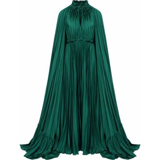 VASILIKI Zaria Plisse Cape Gown Emerald in Emerald Hue at Nordstrom, Size Small