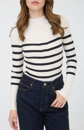 Blu Pepper Stripe Mock Neck Rib Knit Top in Ivory at Nordstrom Rack, Size Medium