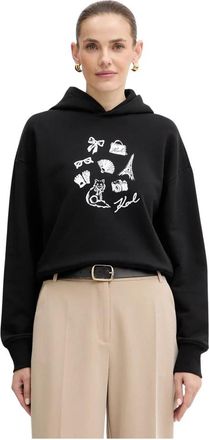 Karl Lagerfeld Hoodie met print en borduursel - Dames - Hoodies - Zwart - S - Katoen - Hoodies & sweatvesten