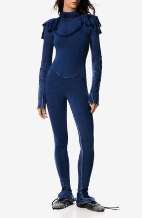 Desigual Texture Mock Neck Long Sleeve Jumpsuit in Navy Blue at Nordstrom, Size X-Small