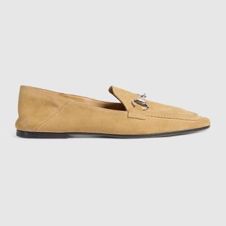 Gucci Womens Jordaan Soft Loafer, Beige, Suede