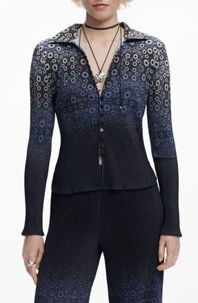 Desigual Ombr&eacute; Cell Print Rib Button-Up Shirt in Navy Blue at Nordstrom Rack, Size Small