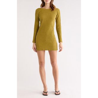 Billabong Dream Life Long Sleeve Pucker Knit Minidress in Moss at Nordstrom, Size X-Large