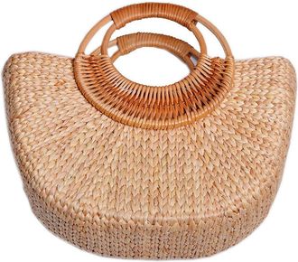 Generic Women Straw Handbag Elegant Summer Beach Bag Travel Tote Purse Woven Top Handle Bag for Travel & Vacation