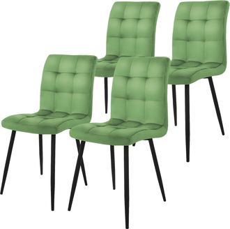 ML Design Ml-design - Set De 4x Sillas De Comedor Con Respaldo Asiento Ergon&oacute;mico Acolchado Tapizado De Terciopelo Verde Salvia Con Patas De Metal Sill&oacute;n De Dis