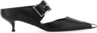 Alexander McQueen Punk Buckle 40mm leather mules - women - Calf Leather/Calf Leather/Leather - 35.5 - Black