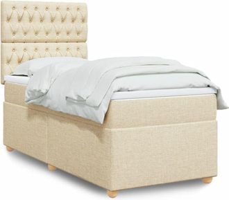 vidaXL Cama Box Spring Con Colch&oacute;n Tela Color Crema 100x200 Cm Vidaxl