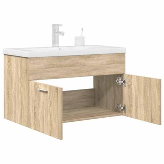 Berkfield Home Bathroom Sink Cabinet with Built-in Basin & Faucet Sonoma Oak in Brown