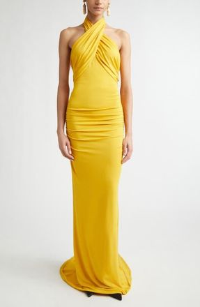 Carolina Herrera Crisscross Halter Gown in Saffron at Nordstrom, Size X-Small