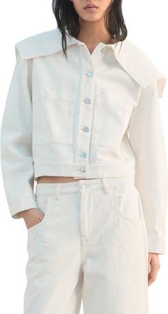 Mango Denim Jacket with Lapels in Off White at Nordstrom, Size X-Small