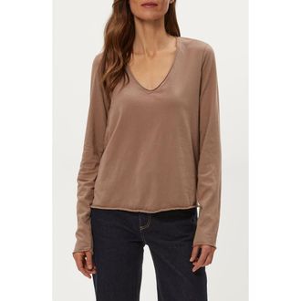 Michael Stars Kailee Long Sleeve V-Neck Cotton T-Shirt in Cobblestone at Nordstrom, Size X-Small