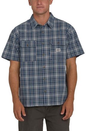 Billabong Bad Dog Plaid Short Sleeve Cotton Button-Up Shirt in Dark Denim at Nordstrom, Size X-Large