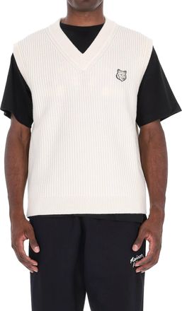 Maison Kitsun&eacute; Oversize Fit Ribbed Merino Wool Vest
