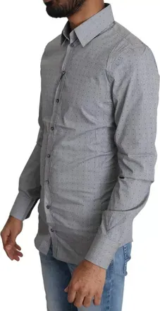 Dolce & Gabbana Gray SICILIA Dotted Semi Fitted Formal Mens Shirt (Pre-Owned)