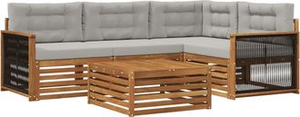 vidaXL Conjunto De Sof&aacute;s De Exterior 5 Uds. Natural Y Gris Claro Vidaxl