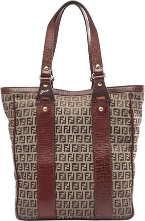 Fendi Pre-owned Fendi Leather Trimmed Zucchino Canvas Tote Ladies J6Y6RHJYO6HEL6GG