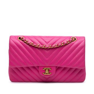 Chanel Pink Medium Classic Chevron Lambskin Double Flap