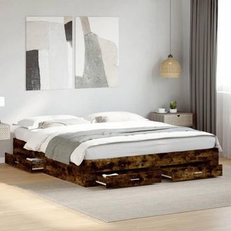 vidaXL Cama Con Cajones Madera De Ingenier&iacute;a Roble Ahumado 180x200 Cm Vidaxl