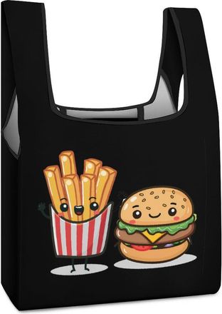 Generic Hamburger Burger Fast Food French Fries Shopping Bag Reusable Grocery Tote Bag Foldable Handbag for Travel Picnic