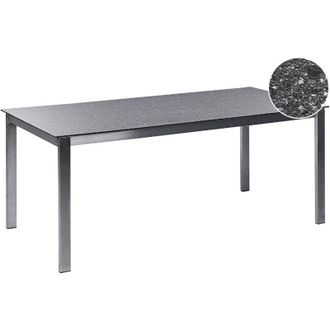 Beliani Tavolo da pranzo da giardino a 6 posti 180 x 90 cm Piano in vetro temperato nero Struttura in acciaio inox Cosoleto