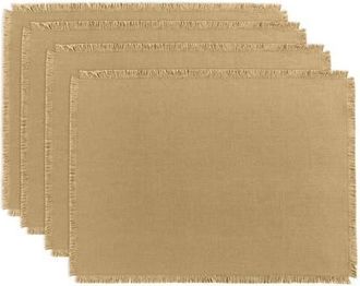 Solino Home Linen Placemats Set of 4, 14 x 19 Inch for Dining Table, Holiday and Everyday Table Decor - Fringe in Kelp at Nordstrom, Size Medium