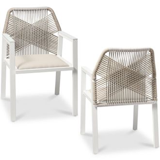 Best Choice Products Set of 2 Indoor/Outdoor Aluminum Woven Rope Dining Chairs w/ Armrests