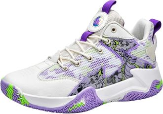 Generic Mens Basketball Shoes Breathable Mesh Fashionable Anti Slip Sports Outdoor Running Training Boots Walking Shoes(Purple,8.5 UK)