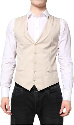 Dolce & Gabbana Beige Grijs Formeel Jurk Vest - Heren - Gillet - Beige - M - Kostuums