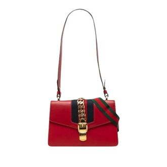Gucci Pre-owned Sylvie Schoudertas - Dames - Pre-owned - Rood - Maat: ONE Size Leer