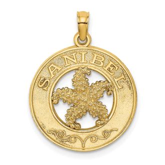 Diamond2Deal 14k Yellow Gold SANIBEL with Starfish Circle Charm Pendant