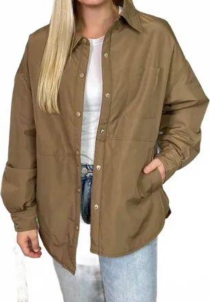 Very J Collar Button Up Jacket In Mocha