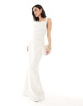 Pretty Lavish Bridesmaid crepe cowl neck maxi dress in cream-Gold