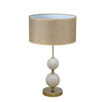 Fabrilamp L&aacute;mpara De Sobremesa Fabrilamp Salaria Para Iluminaci&oacute;n Decorativa Interior, Acabado Cuero Con Pantalla Marr&oacute;n, 1xe27, Dise&ntilde;o Con Cristales, 50x35 Cm