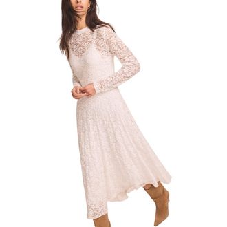 Mint Velvet Lace Full Asymmetric Midi Dress in Ivory at Nordstrom, Size X-Small