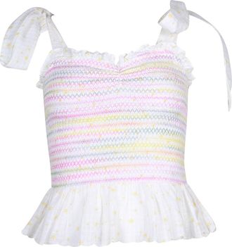 LoveShackFancy Bucky Shirred Top in White Cotton