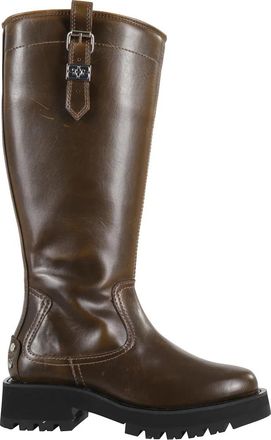 Ganni Studded High Boot in Donker Olijf - Dames - Hoge Laarzen - Groen - 37 EU - Leer - Schoenen