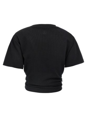 Magda Butrym Ribbed Cotton with Front Knot T-shirt - Black